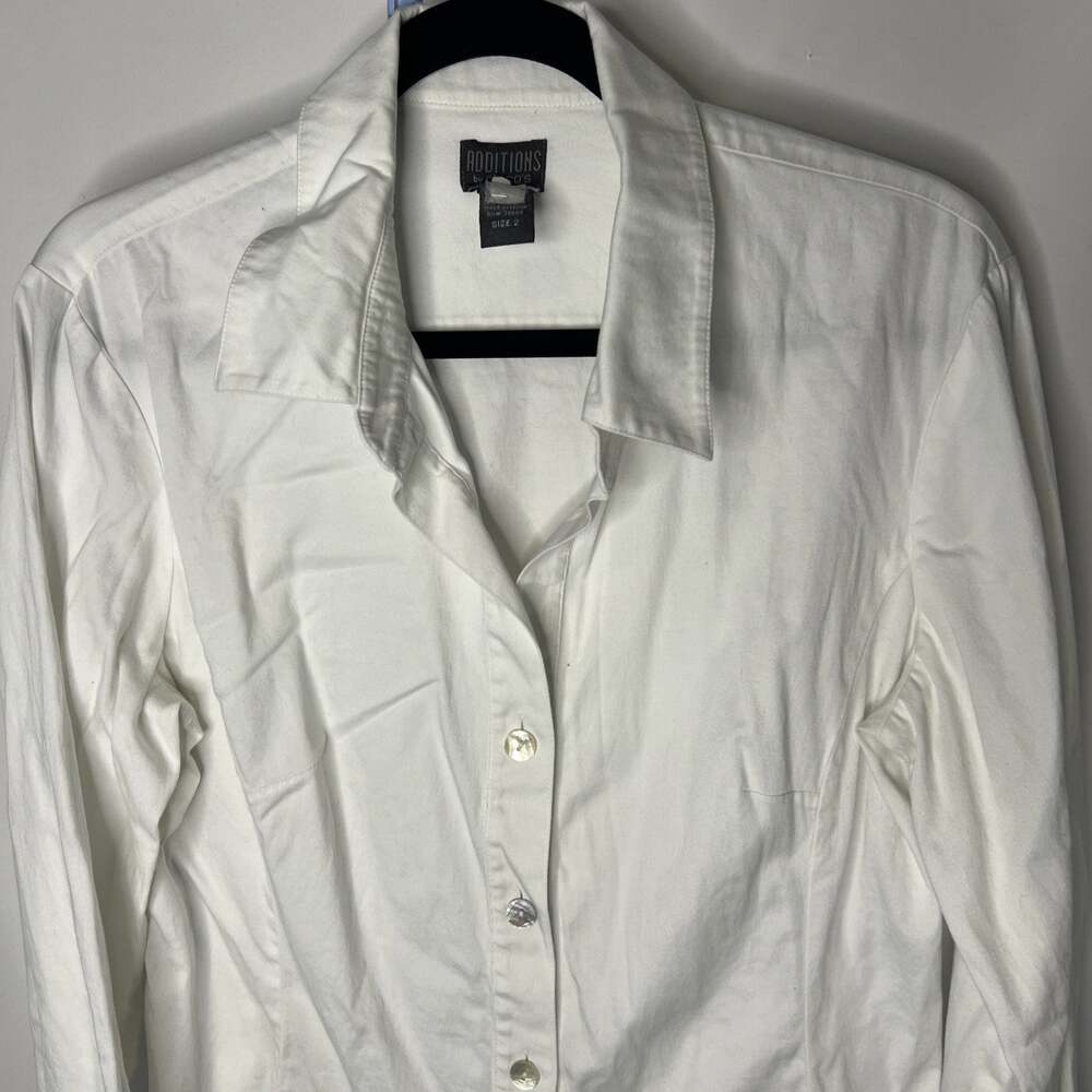 Chicos Additions Button Up Top Size 2 Large White Collared Long Sleeve Business - Picture 2 of 10